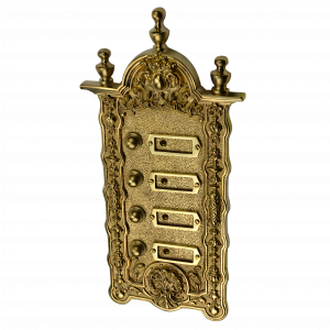 plaque de cloche historique en laiton patiné | art nouveau | plaque de cloche avec 4 boutons de cloche | cloche ancienne P9101